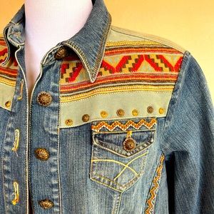 SOUTHWESTERN WESTERN DENIM JACKET Clavos Studded L